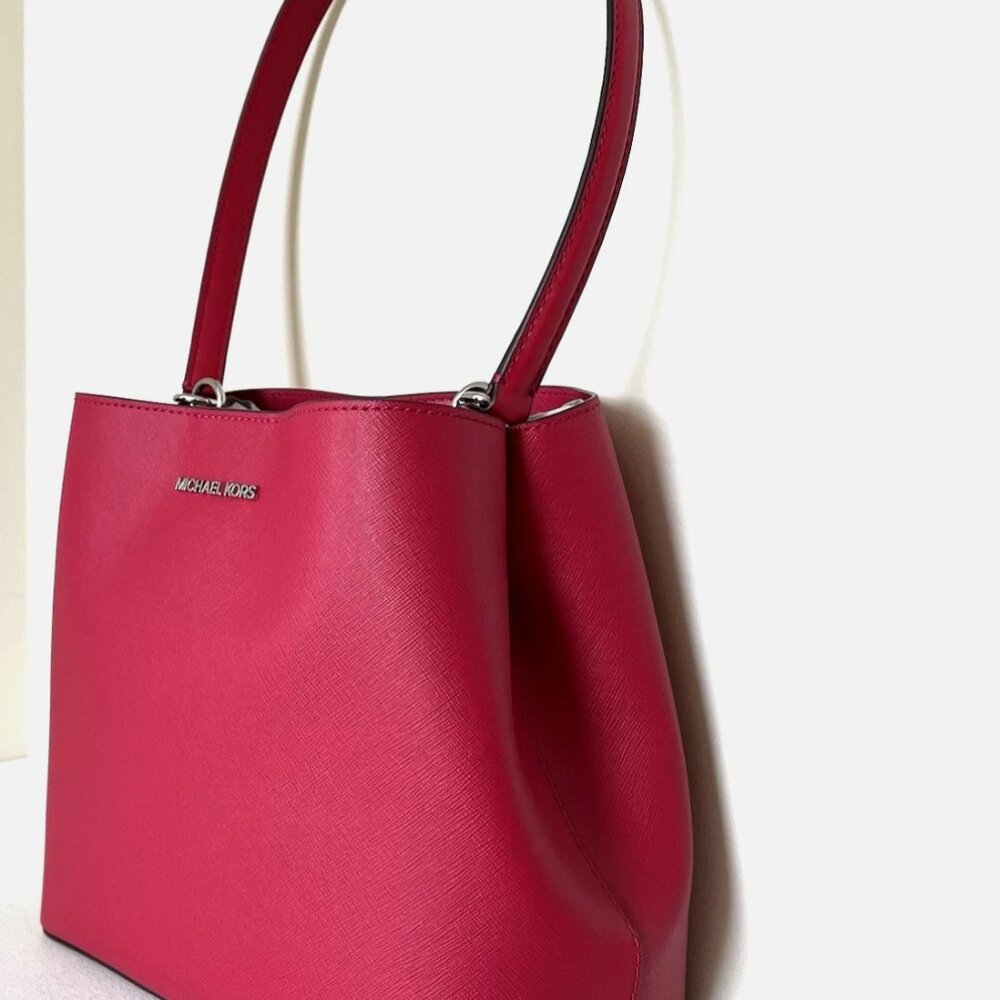 New Michael Kors Pratt Medium Shoulder Bag Dark Raspberry - Picture 2 of 6